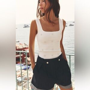 ZARA STRETCH KNIT PEARL TOP | Poshmark