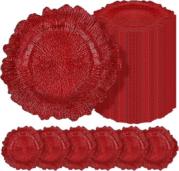 Teruntrue 50 Pcs Red Charger Plates Bulk 13 Inch Plastic Charger Plates for Dinner Plate, Red Cha... | Amazon (US)
