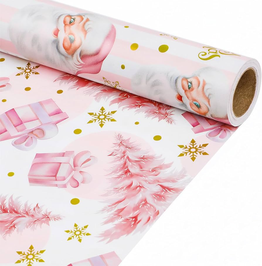 WRAP STORM Pink Christmas Wrapping Paper – 1 Roll 17" x33ft Gift Wrap Paper with Trees & Presen... | Amazon (US)