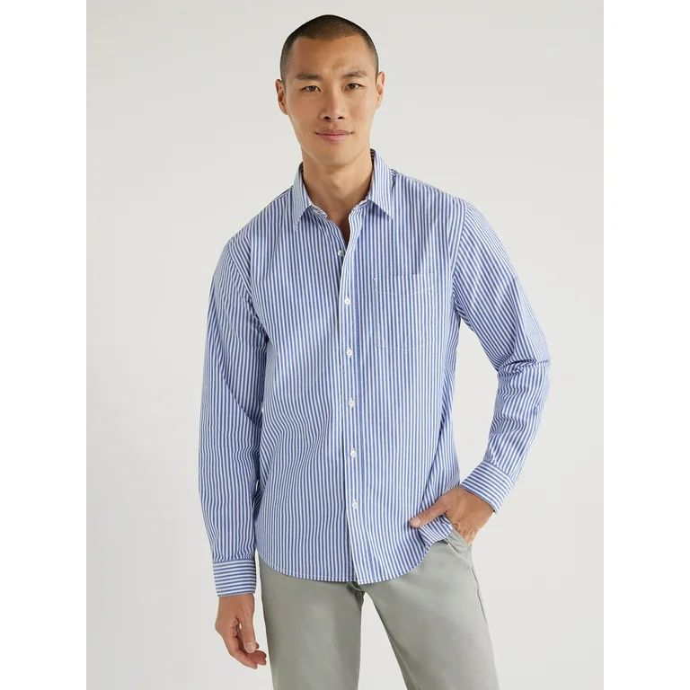 Free Assembly Men's Cotton Poplin Shirt with Long Sleeves, Sizes S-3XL - Walmart.com | Walmart (US)