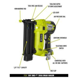RYOBI ONE+ 18V Cordless AirStrike 18-Gauge Brad Nailer with Sample Nails, (1) 4.0 Ah Battery and ... | The Home Depot