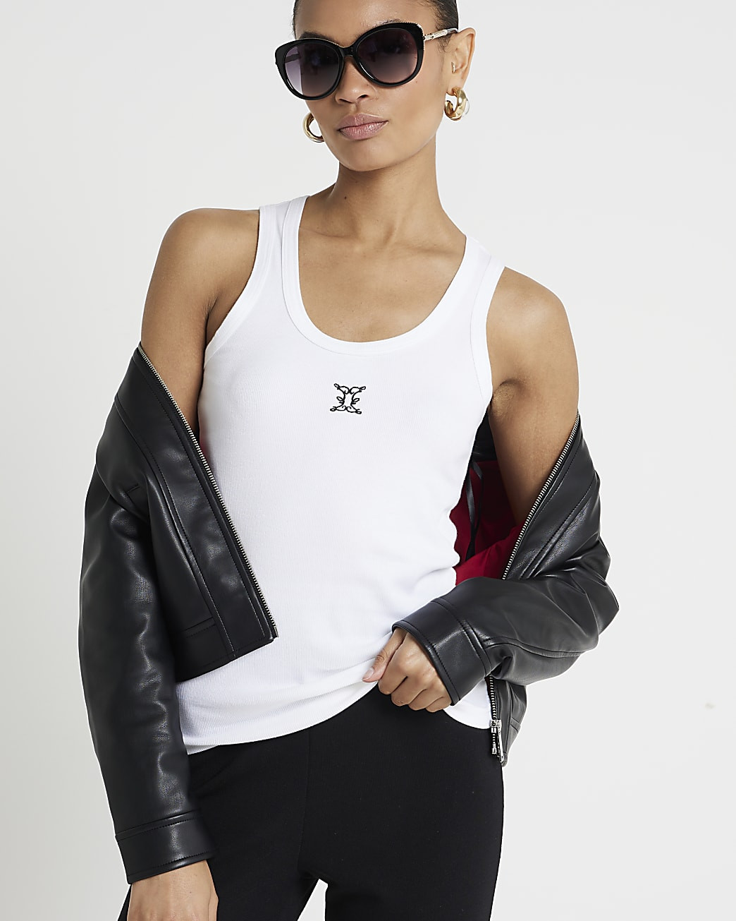 White embroidered vest top | River Island UK & IE