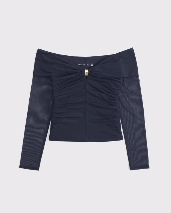 Women's Off-The-Shoulder Mesh Hardware Top | Women's | Abercrombie.com | Abercrombie & Fitch (US)
