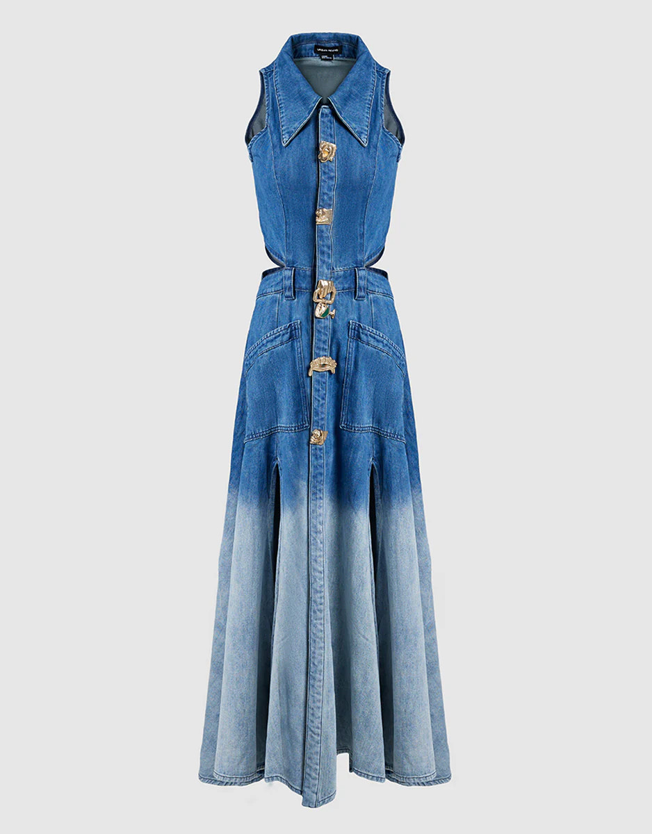 Gradient Cut-Out Sleeveless Denim Dress | Urban Revivo