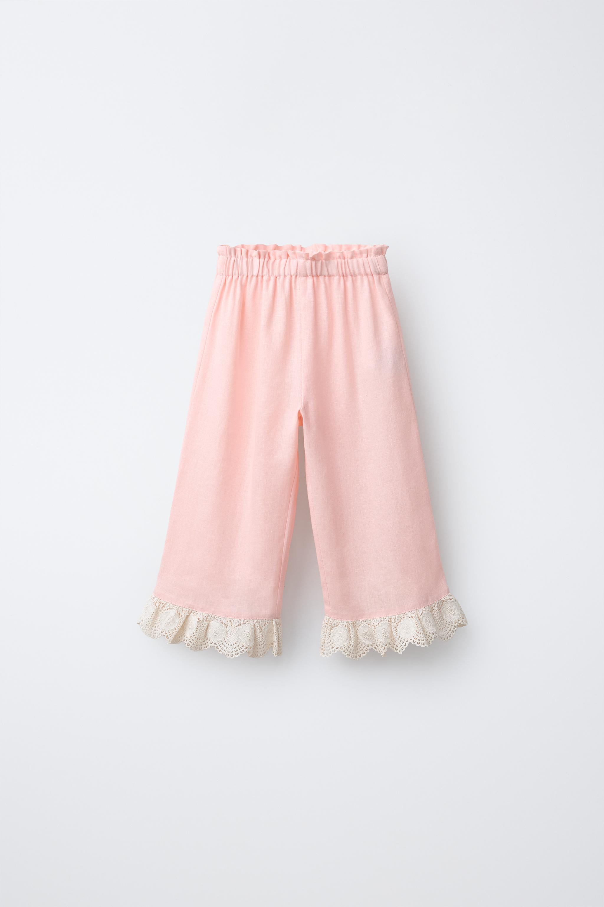 100% LINEN LACE TRIM TROUSERS | Zara UK