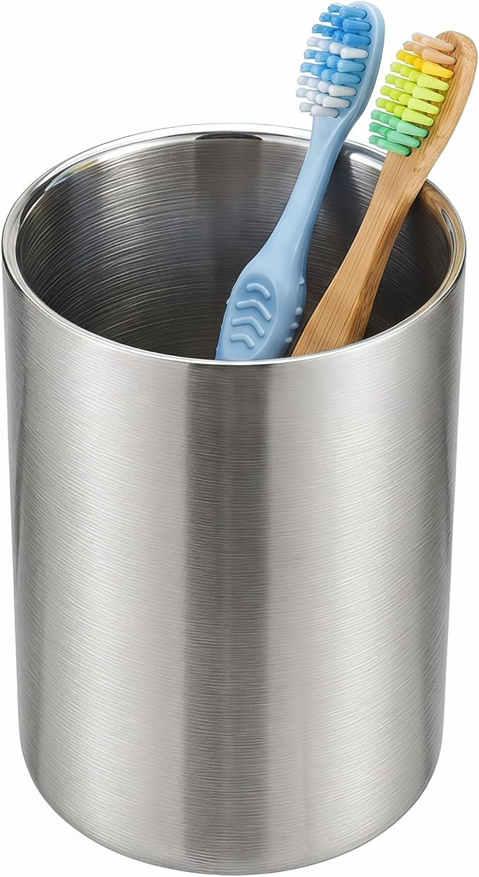 Veemoon Stainless Steel Bathroom Cup, Silver Metal Toothbrush Cup Unbreakable Water Drinking Mug ... | Amazon (US)
