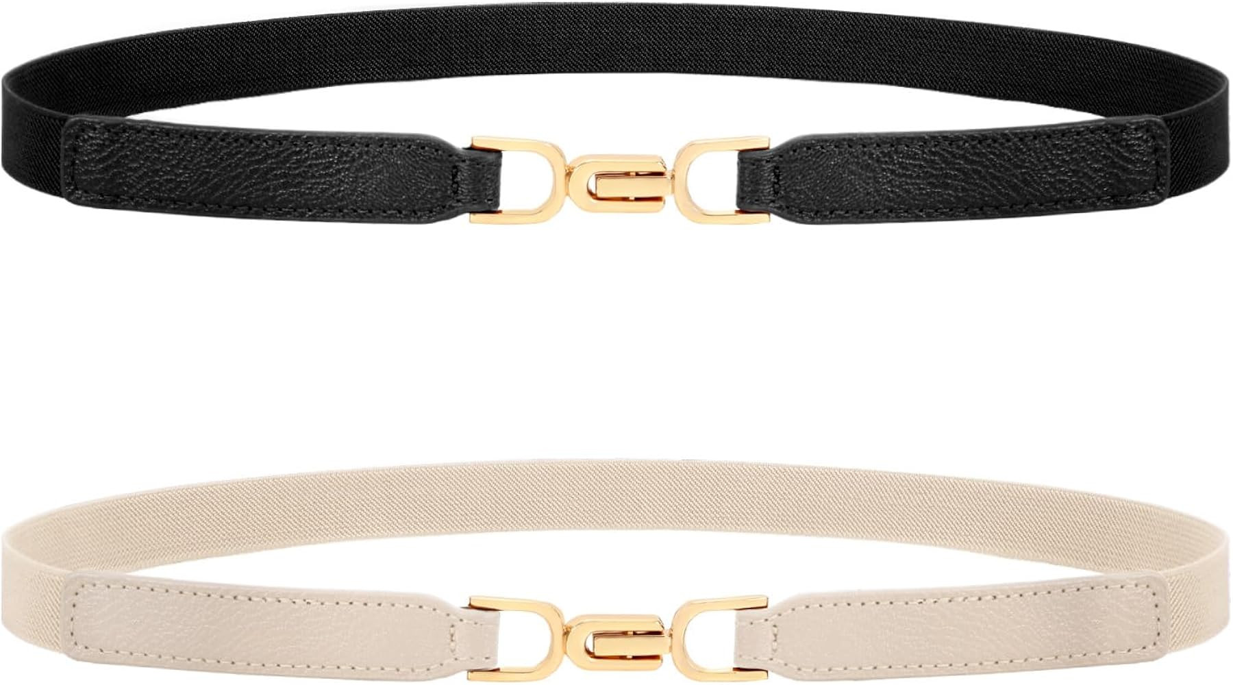 XZQTIVE Women Stretchy Skinny Belt for Dresses Thin Retro Elastic Waist Belt with Gold Buckle for... | Amazon (US)