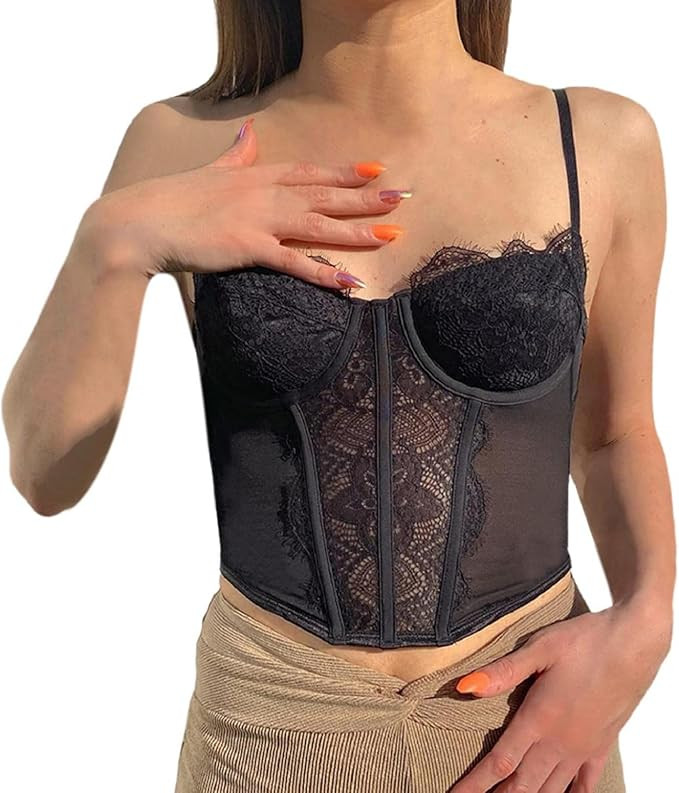 AODONG Tank Tops for Women Patchwork V Neck Cami Top Spaghetti Strap Push Up Bustier Aesthetic Y2... | Amazon (US)