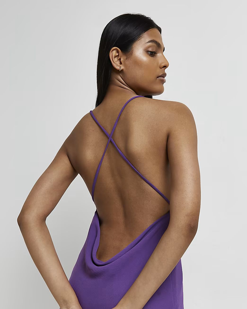 Purple satin backless slip maxi dress | River Island (UK & IE)