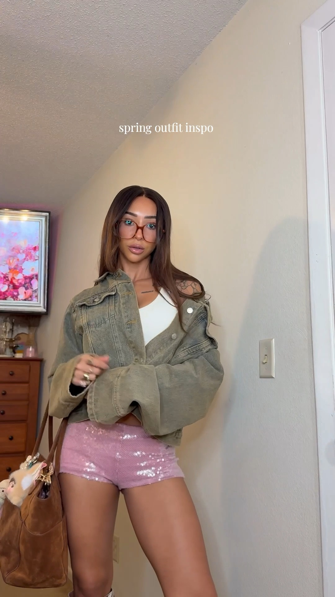 spring outfit inspo! 💘 already busting out the pink sequin micro shorts 🤏🏽🤏🏽