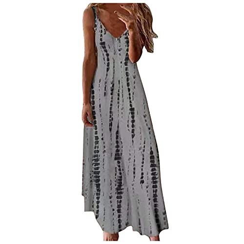 Sexy Dresses Women Trendy Tie-Dye V-Neck Sleeveless Slip Maxi Dress Summer Casual Loose Hawaiian ... | Amazon (US)