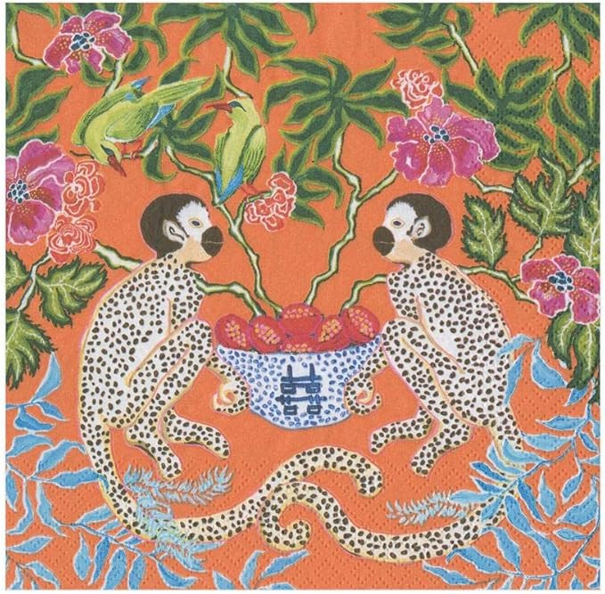 Caspari Monkeys Paper Luncheon Napkins in Orange - 20 Per Package | Amazon (US)