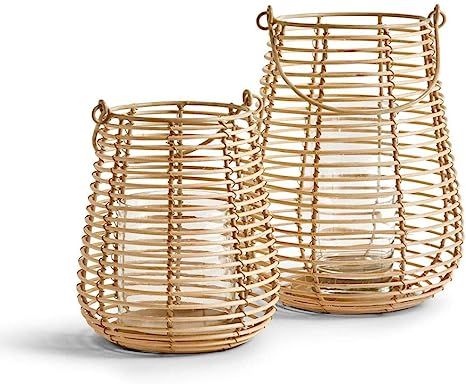 Two's Company Horizontal Cane Weave Set of 2 Lanterns | Amazon (US)
