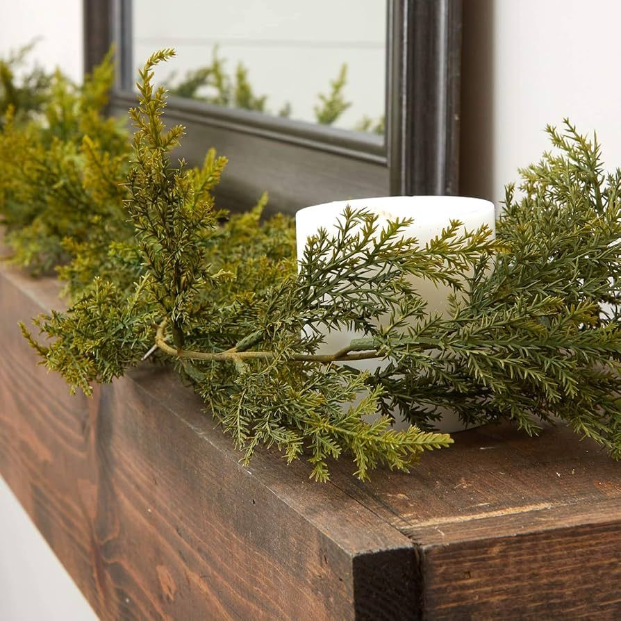 Realistic Artificial Vinyl Cedar Pine Evergreen Garland - - Faux Juniper Winter Greenery Garland ... | Amazon (US)