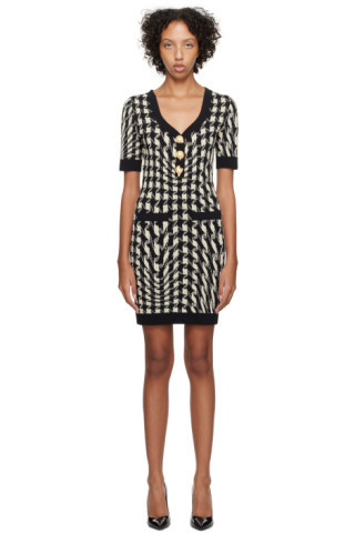 Black & Off-White Houndstooth Minidress | SSENSE