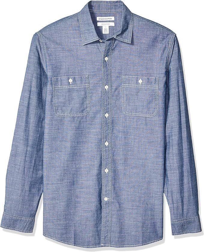 Amazon Essentials Men's Regular-Fit Long-Sleeve Chambray Shirt | Amazon (US)
