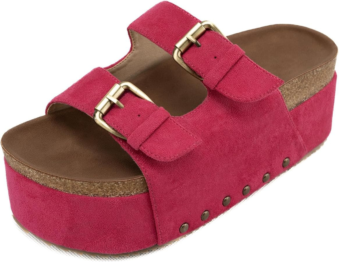 Women Platform Sandals Slip On Women's Comfort Chunky Platform Slides Flat Double Duckle Casual | Amazon (US)