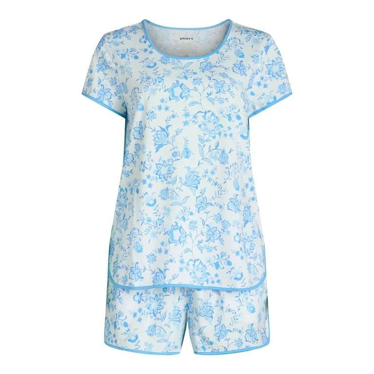 Joyspun Women's Lightweight Short Sleeve Sleep Tee and Shorts Set, 2-Piece, Sizes XS-3X | Walmart (US)