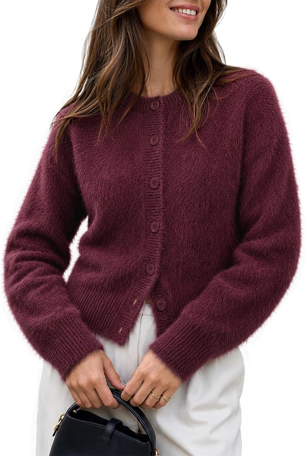 MEROKEETY Women's Fall Long Sleeve Fuzzy Button Cardigan Sweater | Amazon (US)