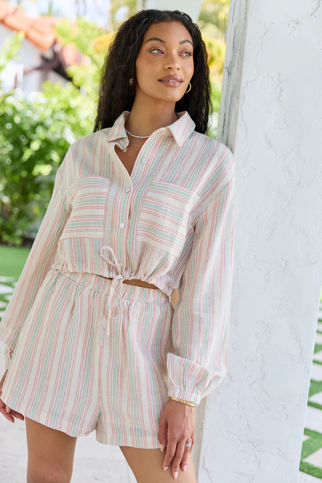 Dream Destination Striped Long Sleeve Top and Shorts Set | Pink Lily