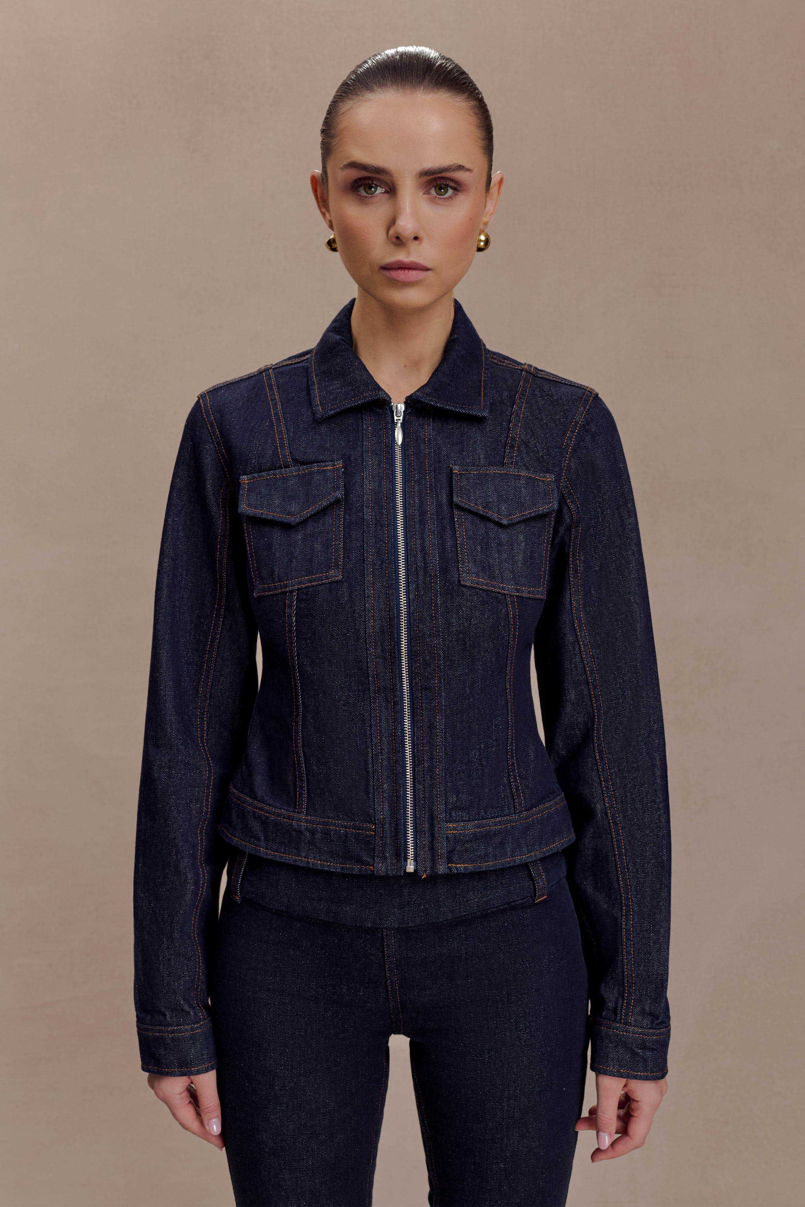 Cierra Cinched Jacket Top - Washed Indigo Blue | MESHKI US