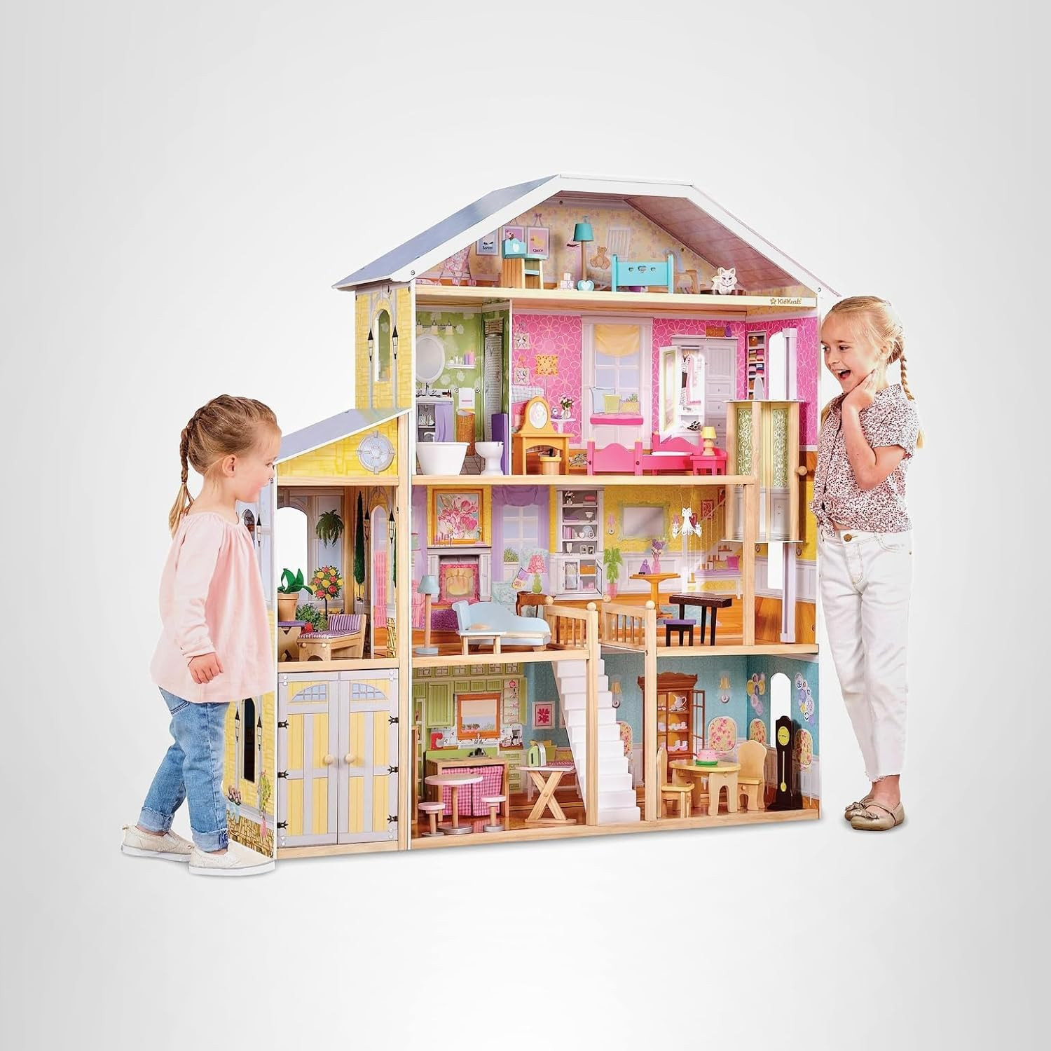 KidKraft Majestic Mansion Wooden Dollhouse with 34-Piece Accessories, Working Elevator and Garage... | Amazon (US)
