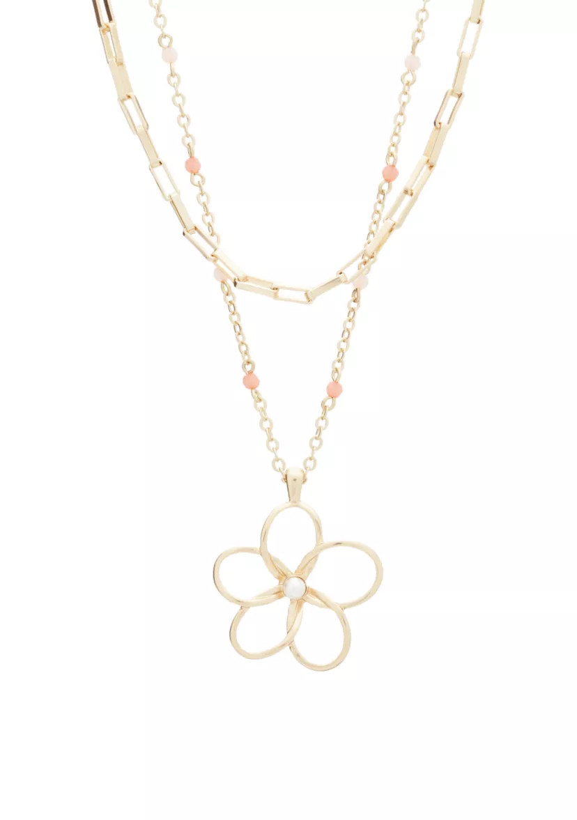 Gold Tone Daisy Beaded Layer Necklace | Belk