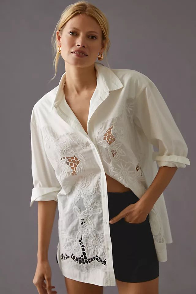 Maeve Oversized Lace Buttondown | Anthropologie (US)