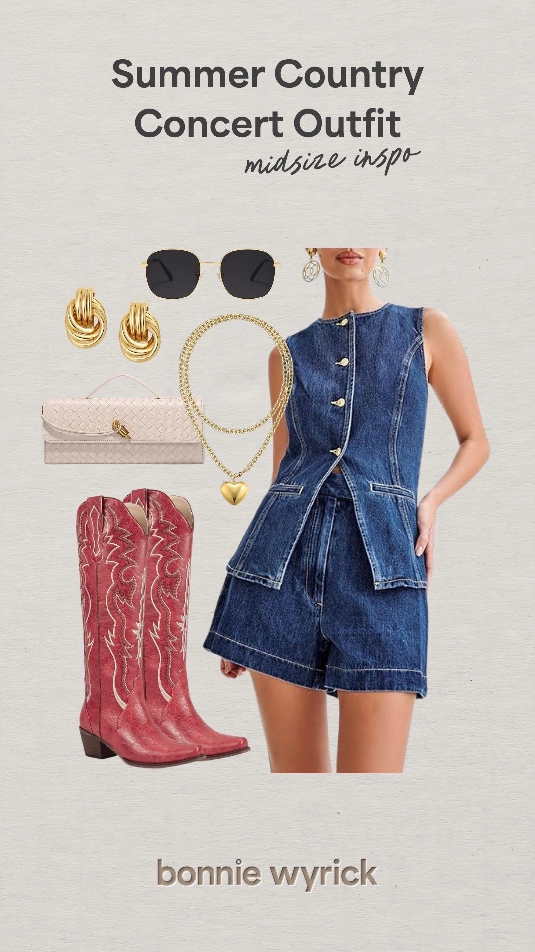 Country concert outfit! 

Summer outfit, midsize style, summer fashion, country concert outfit, curvy fashion, denim set, trendy fashion 