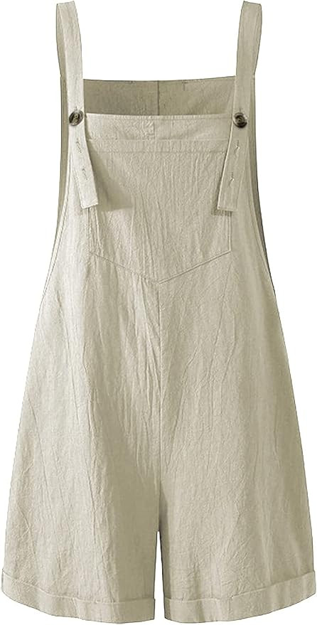 SCUSTY Women's Casual Loose Cotton Linen Shortalls Adjustable Straps Overall Shorts Jumpsuits Rom... | Amazon (US)