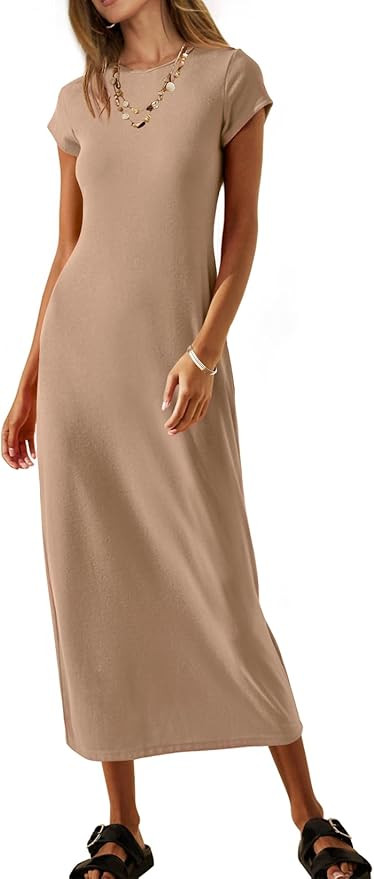 MEROKEETY Women's 2026 Summer Casual Tshirt Dress Short Sleeve Crew Neck Beach Long Maxi Dresses | Amazon (US)