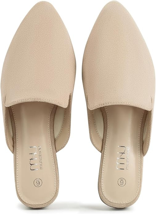 MUSSHOE Women’s Pointed Toe Mule Flats: Comfortable Lightweight Slip On Backless Loafers with M... | Amazon (US)