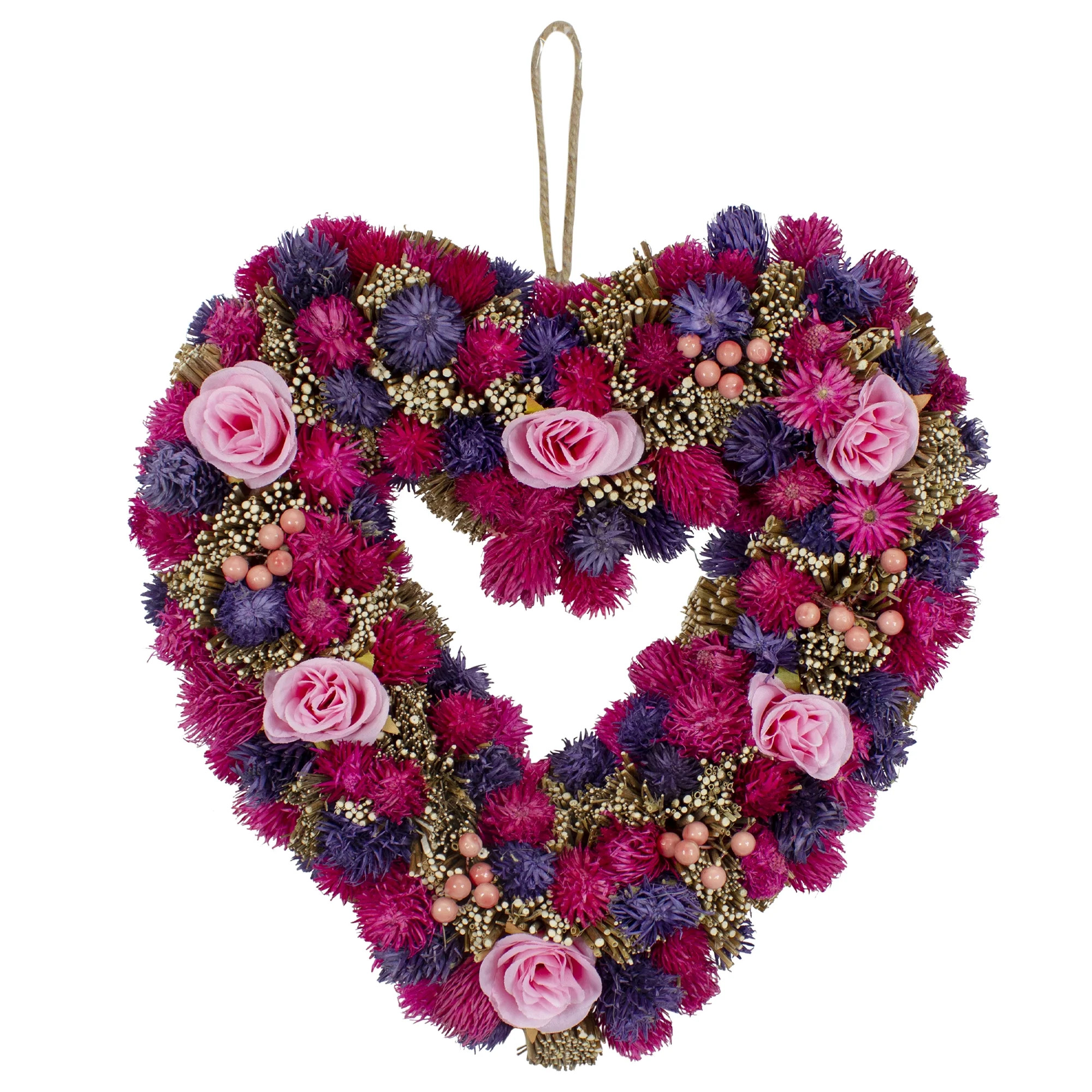 Northlight 13.75" Unlit Pink Flowers, Berries and Twig Heart-Shaped Artificial Spring Floral Wrea... | Walmart (US)