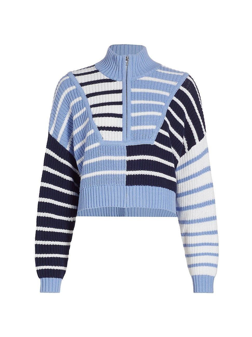 Women's Hampton Quarter-Zip Cotton-Blend Sweater - Adriatic Stripe - Size Medium | Saks Fifth Avenue