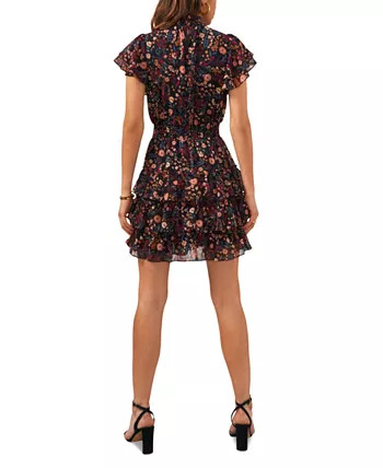 MSK Petite Floral Mock-Neck Smocked Ruffle-Tier Dress - Macy's | Macy's