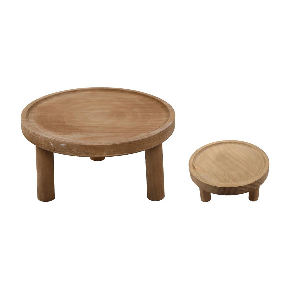 Flora Bunda 10 in. x 7 in. Footed Wood Plant Stand (Set of 2), Dark | The Home Depot