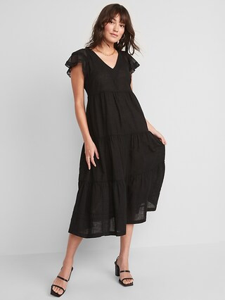 Flutter-Sleeve Tie-Back Maxi Swing Dress for Women | Old Navy (US)