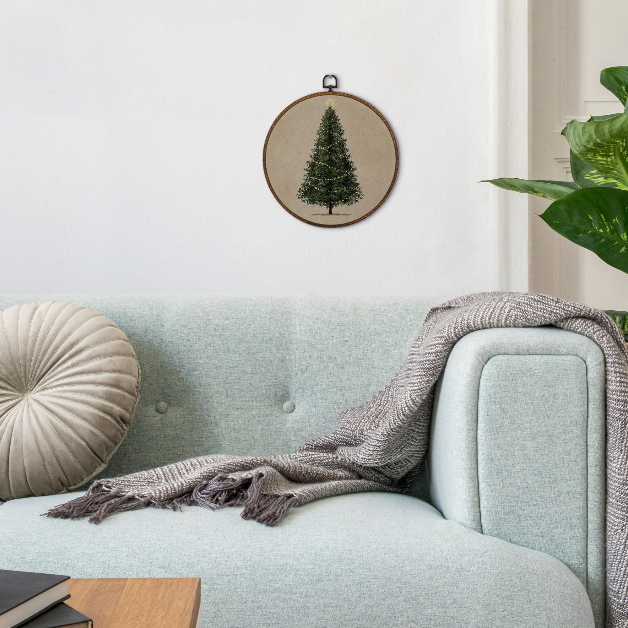 MOTERMATE Vintage Christmas Tree Wall Art Decor Round Framed, Christmas Canvas Wall Art Artwork P... | Amazon (US)