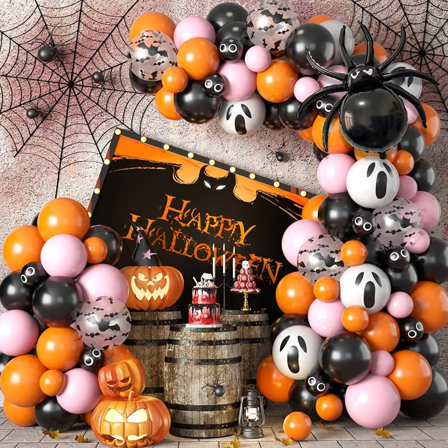 Halloween Balloon Arch Garland Kit, Black Pink Orange Halloween Latex Balloons Set, Halloween Bal... | Amazon (US)