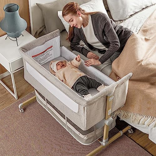 Baby Bassinet Bedside Sleeper, besrey Bedside Bassinet for Newborn Infant with Comfy Mattress, 9 Height Positions, Adjustable Bedside Crib with 360° Swivel Wheels Bassinet for Baby with Storage Basket | Amazon (US)