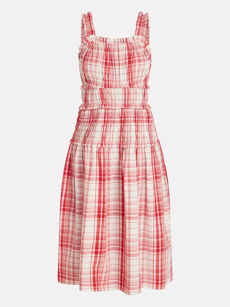 Time and Tru Women's Sleeveless Smocked Cotton Peasant Midi Dress, Sizes XS-XXXL | Walmart (US)
