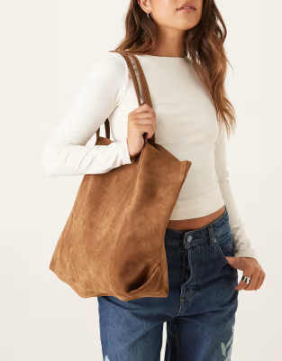 Barneys originals oversized suede tote bag in tan | ASOS (Global)