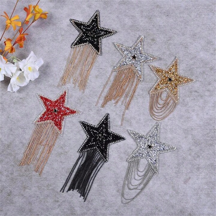 Shiny Rhinestone Five-Pointed Star Tassel Clothes Patch, Iron On Applique With Glue Backing, Diy ... | SHEIN