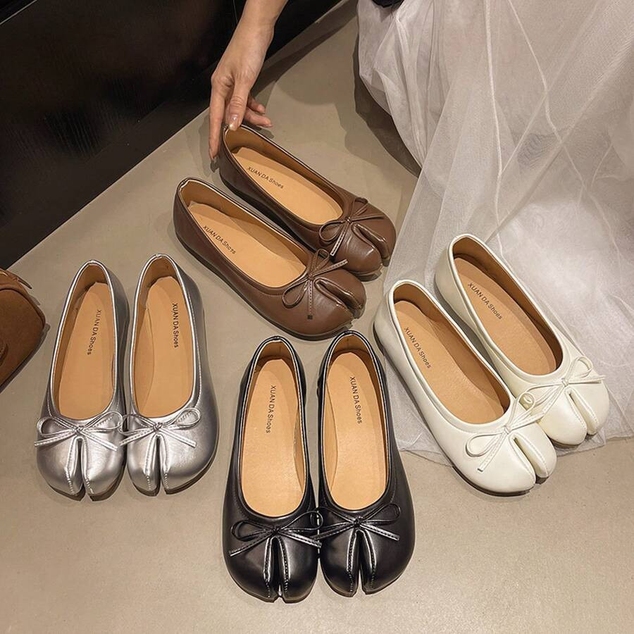 European Niche Vintage Split Toe Bow Ballet Flats For Women - Soft Comfort Daily Commute Versatil... | SHEIN