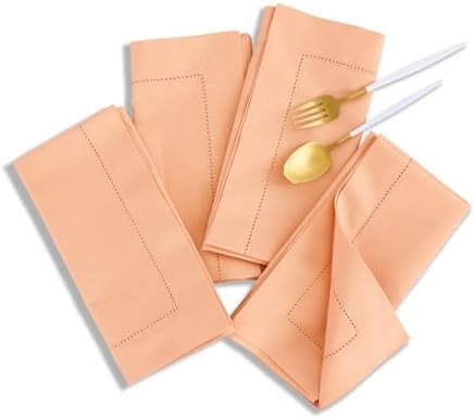 Solino Home Cotton Linen Napkins Set of 4 - Hemstitch Peach Bloom Dinner Napkins Cloth 20 x 20 In... | Amazon (US)
