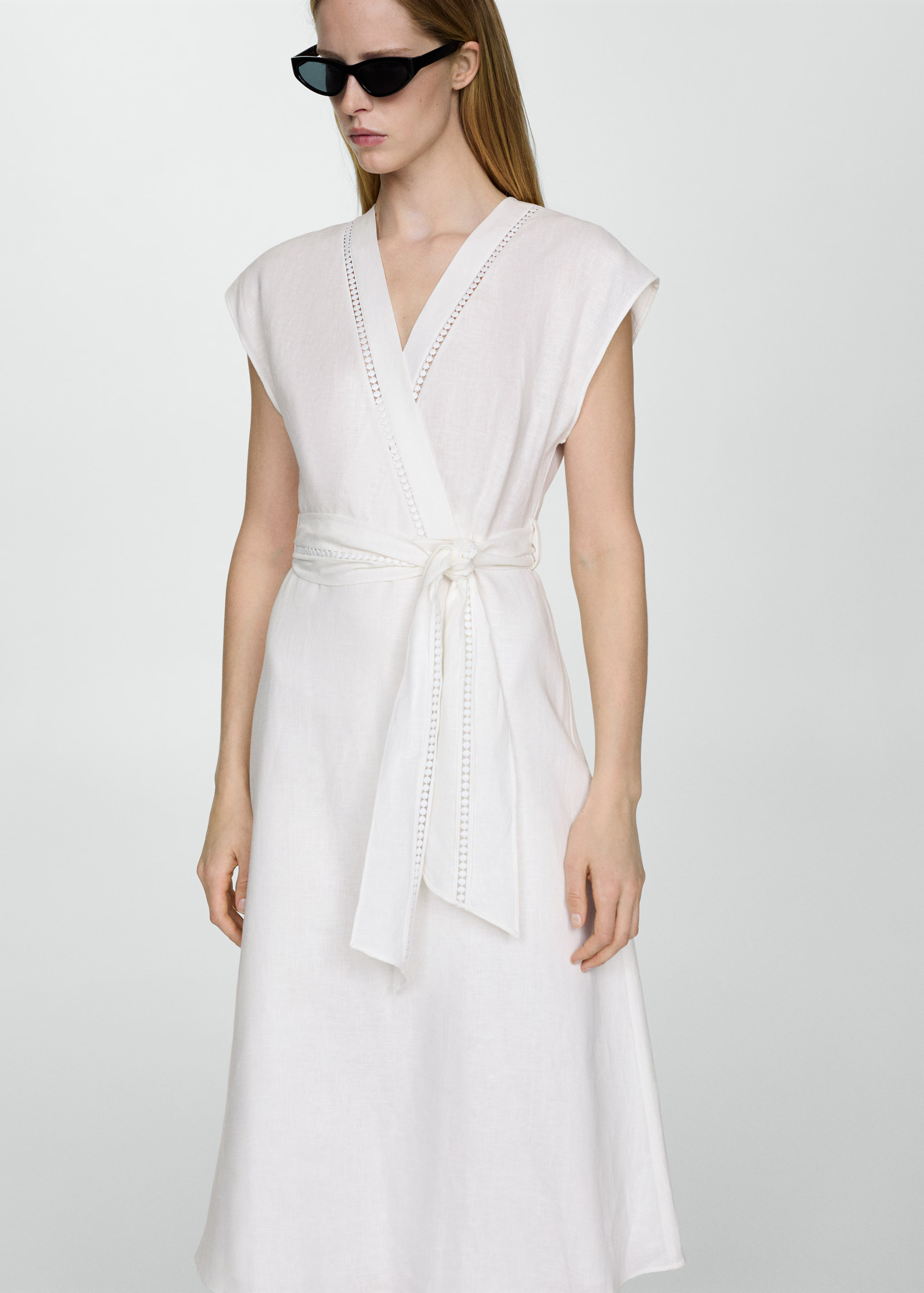 100% linen bow dress - Woman | MANGO United Kingdom | MANGO (UK)
