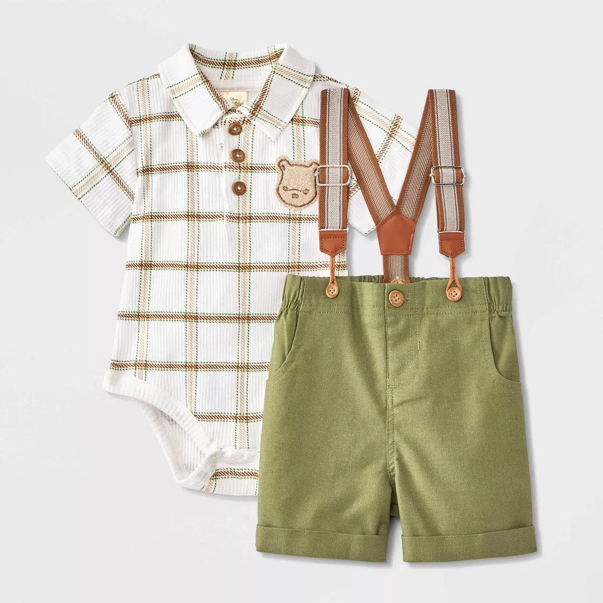 Baby Boys' 2pc Disney Winnie The Pooh Short Sleeve Bodysuit and Shorts Suspender Set - Green/Whit... | Target