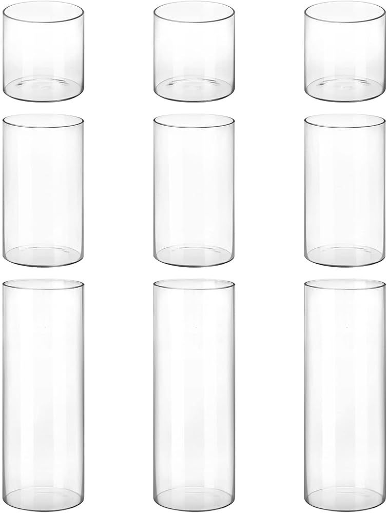 CUCUMI 9 Pack Glass Cylinder Vase 4, 8,12 Inch Tall Clear Vases for Wedding Centerpieces Hurrican... | Amazon (US)