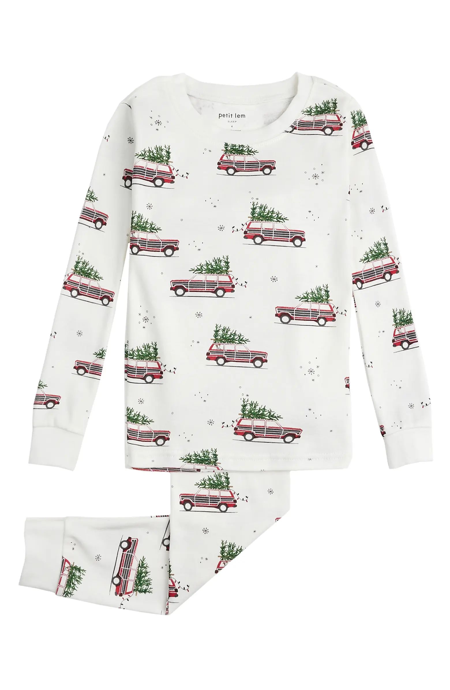 Petit Lem Kids' Christmas Station Wagon Print Organic Cotton Fitted Two-Piece Pajamas | Nordstrom | Nordstrom