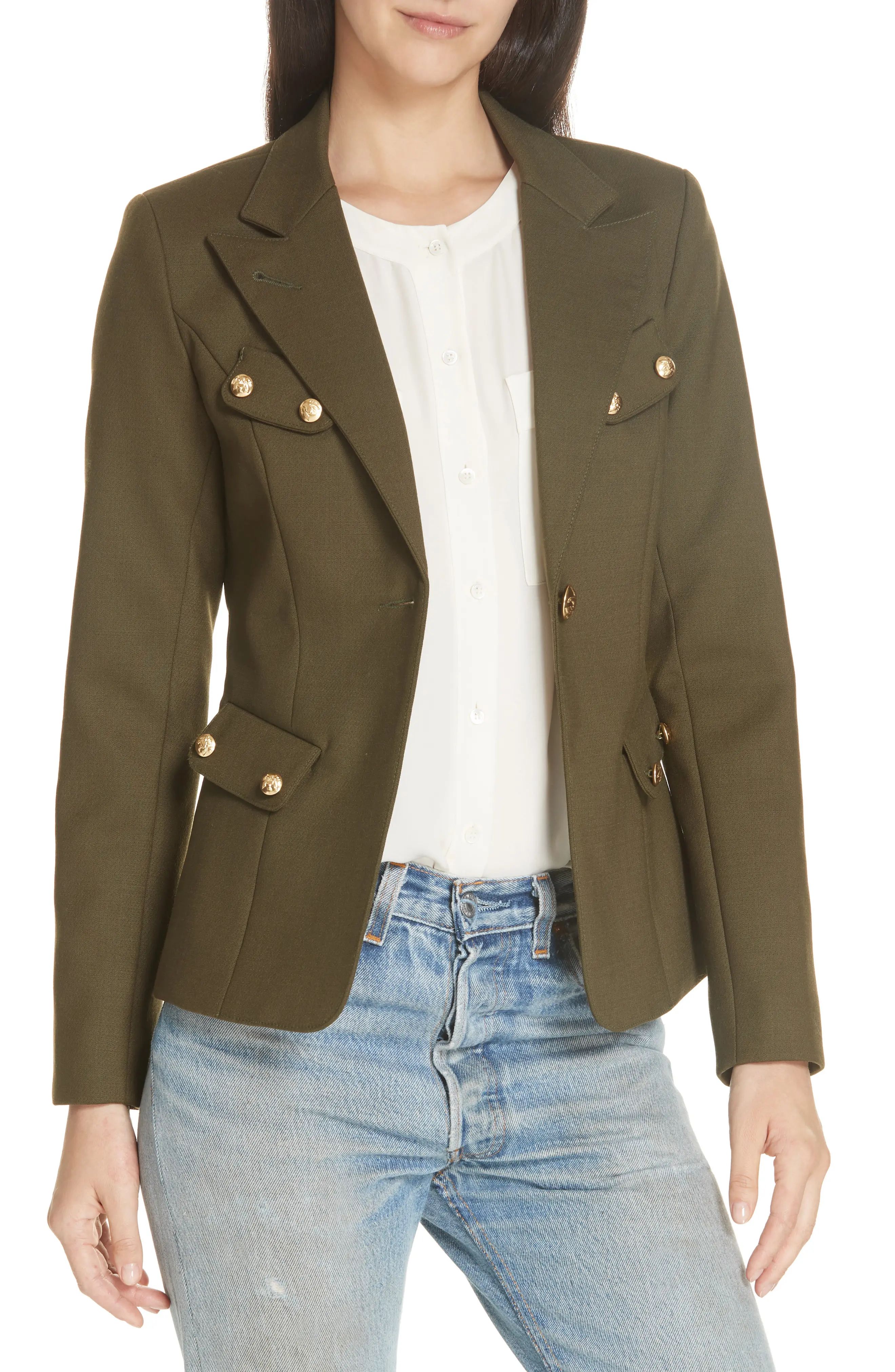 Women's Smythe Button Detail Classic Blazer, Size 2 - Green | Nordstrom